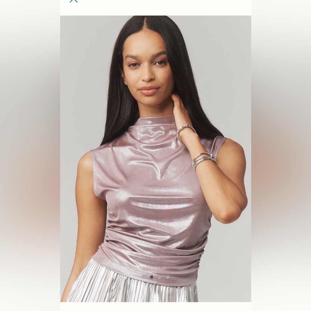 NWT: Maeve Mock-Neck Ruched Shine Tank